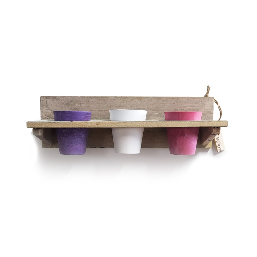 'Roots' Wooden hanging Calm pot racks sets with 3 Artstone pots - Image 3