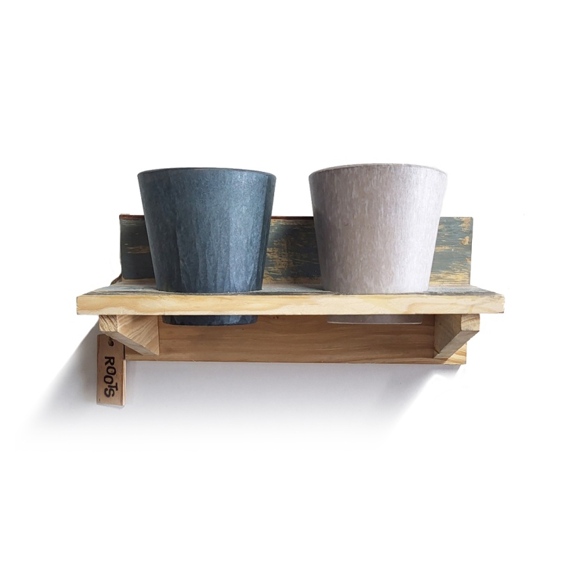 'Roots' Wooden hanging Calm pot racks sets with 2 Artstone pots - Image 4