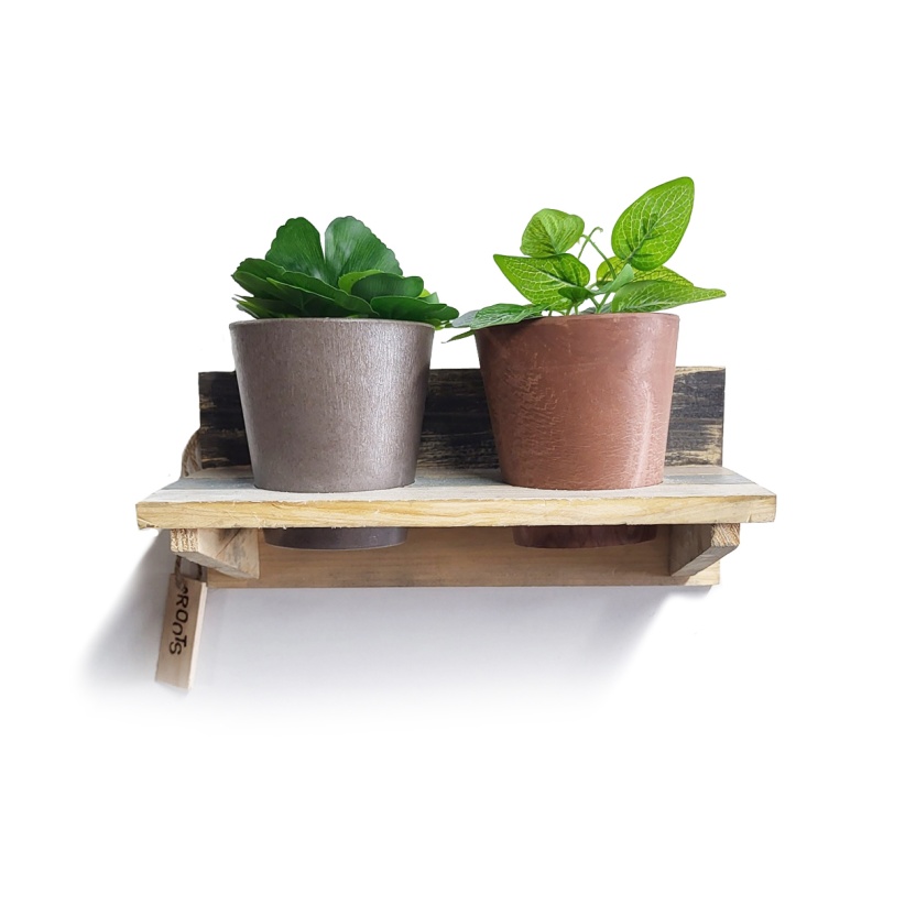 'Roots' Wooden hanging Calm pot racks sets with 2 Artstone pots - Image 2