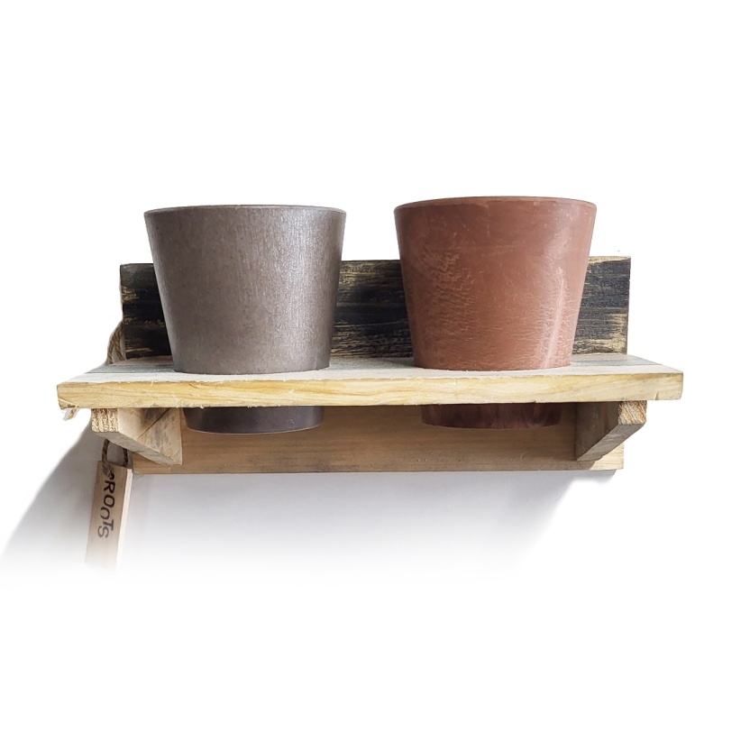 'Roots' Wooden hanging Calm pot racks sets with 2 Artstone pots - Image 3
