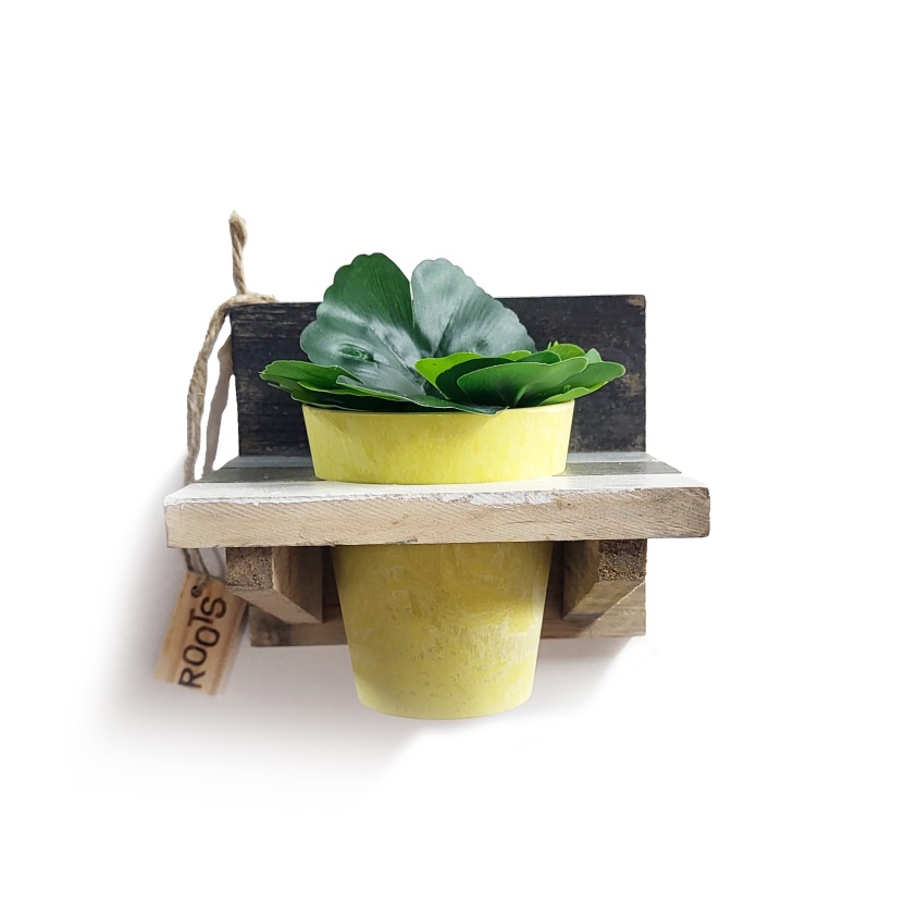 'Roots' Wooden hanging Calm pot racks sets with 1 Artstone pot - Image 2