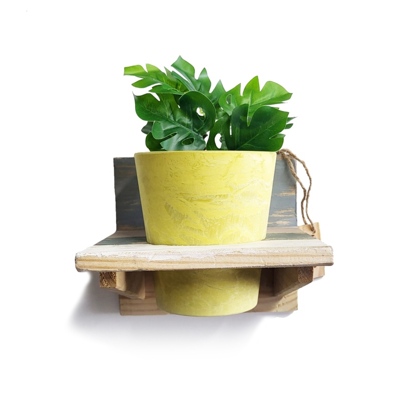 'Roots' Wooden hanging Calm pot racks sets with 1 Artstone pot - Image 2