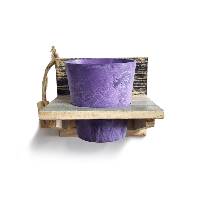 'Roots' Wooden hanging Calm pot racks sets with 1 Artstone pot - Image 4
