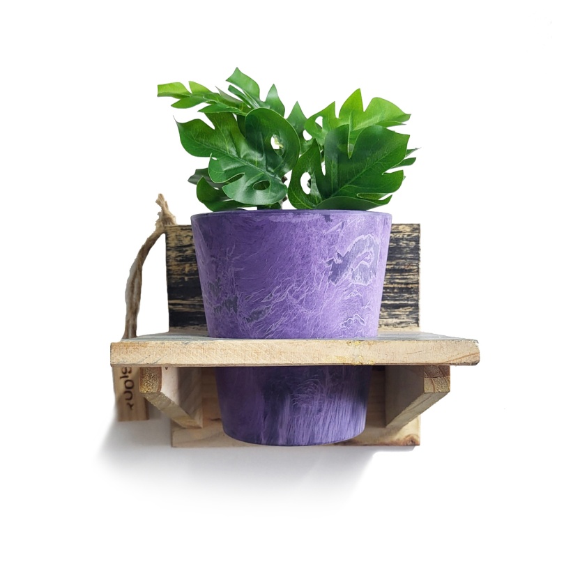 'Roots' Wooden hanging Calm pot racks sets with 1 Artstone pot