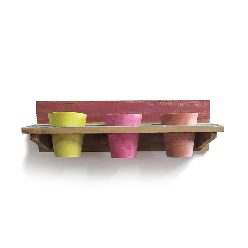 'Roots' Wooden hanging Joy pot racks sets with 3 Artstone pots - Image 4