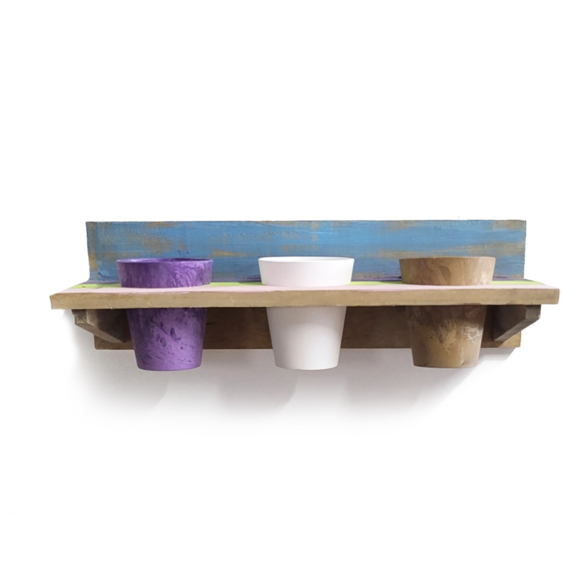 'Roots' Wooden hanging Joy pot racks sets with 3 Artstone pots - Image 3