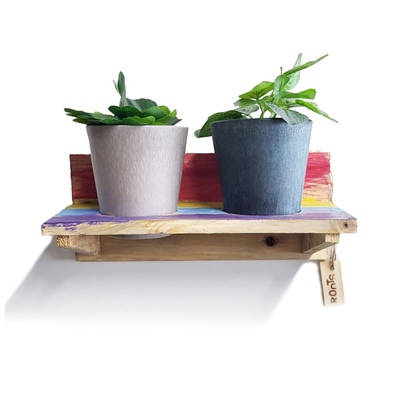 'Roots' Wooden hanging Joy pot racks sets with 2 Artstone pots - Image 2