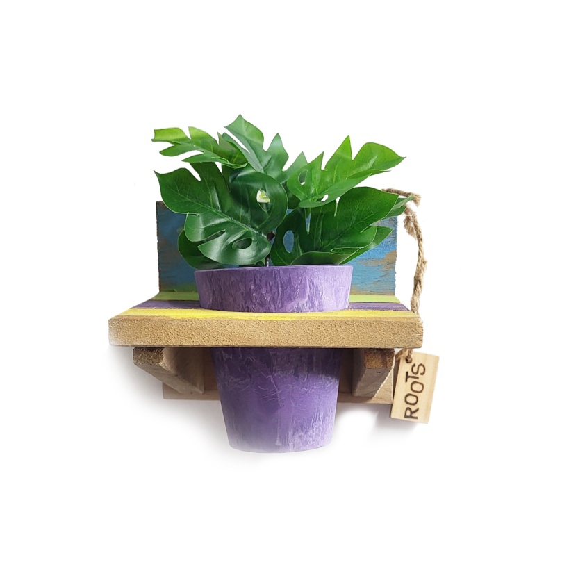 'Roots' Wooden hanging Joy pot racks sets with 1 Artstone pot - Image 2