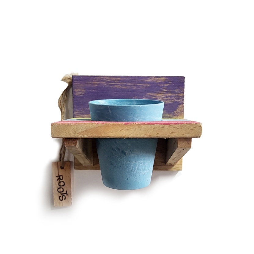 'Roots' Wooden hanging Joy pot racks sets with 1 Artstone pot - Image 4