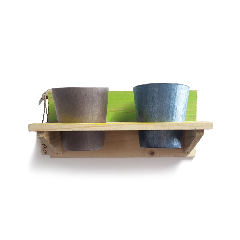 'Roots' Wooden hanging Joy pot racks sets with 2 Artstone pots - Image 3