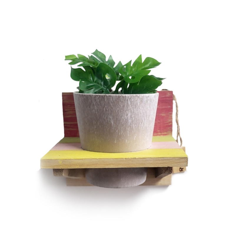 'Roots' Wooden hanging Joy pot racks sets with 1 Artstone pot - Image 2