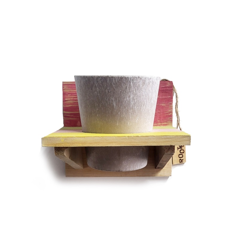 'Roots' Wooden hanging Joy pot racks sets with 1 Artstone pot - Image 4