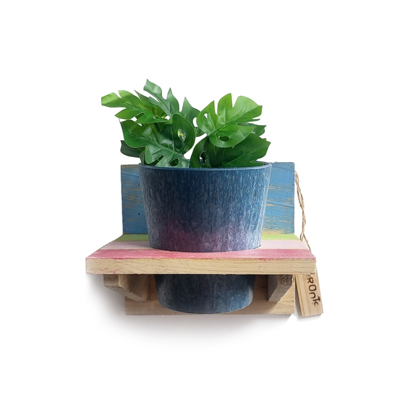 'Roots' Wooden hanging Joy pot racks sets with 1 Artstone pot