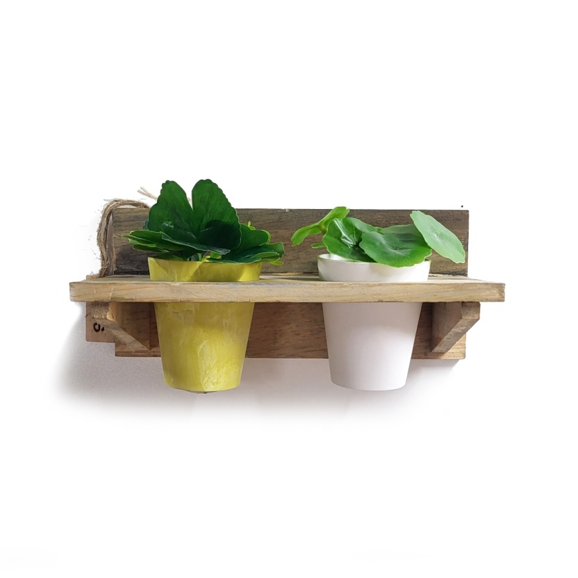 'Roots' Wooden hanging Warm pot racks sets with 2 Artstone pots - Image 2