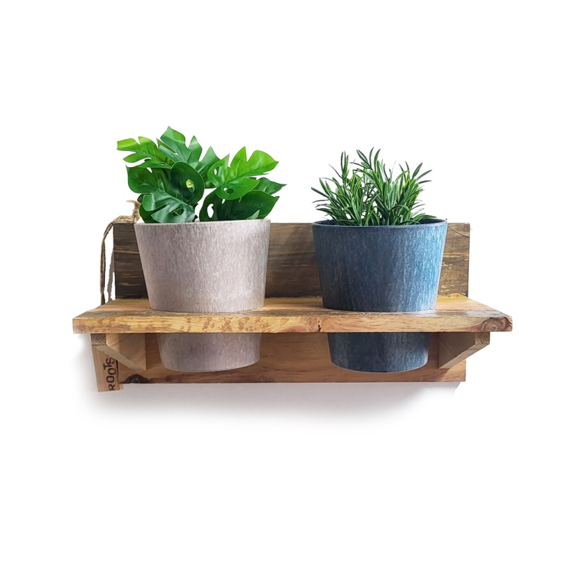 'Roots' Wooden hanging Warm pot racks sets with 2 Artstone pots - Image 2