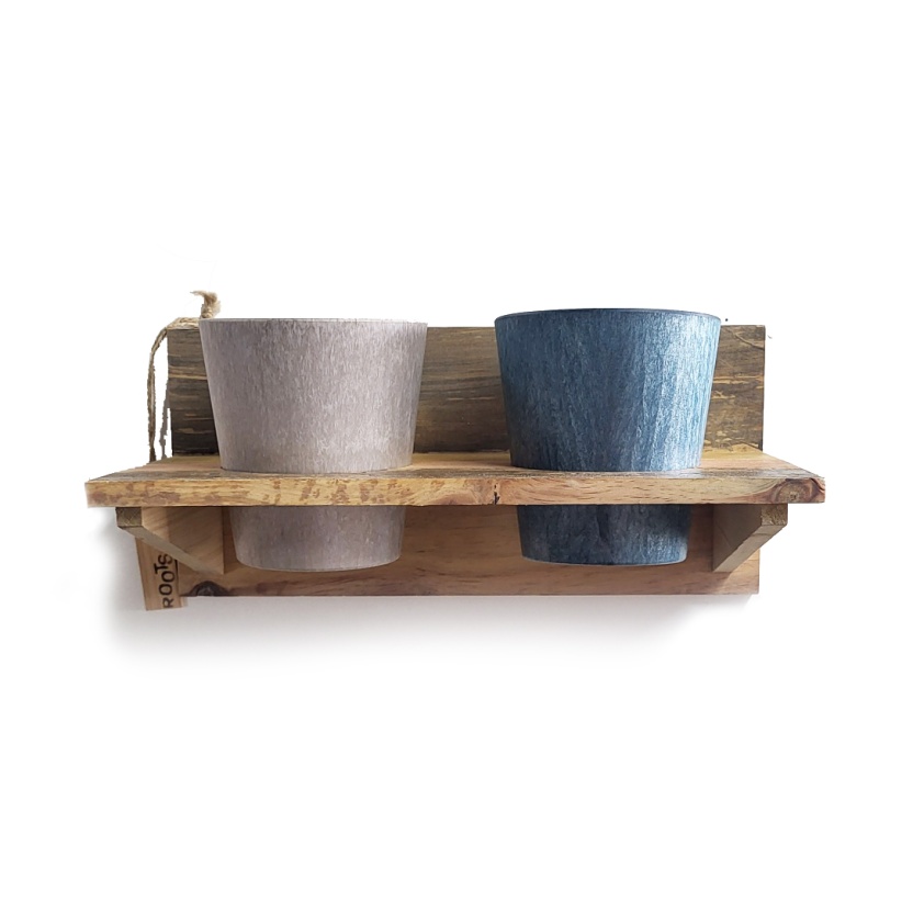 'Roots' Wooden hanging Warm pot racks sets with 2 Artstone pots - Image 4