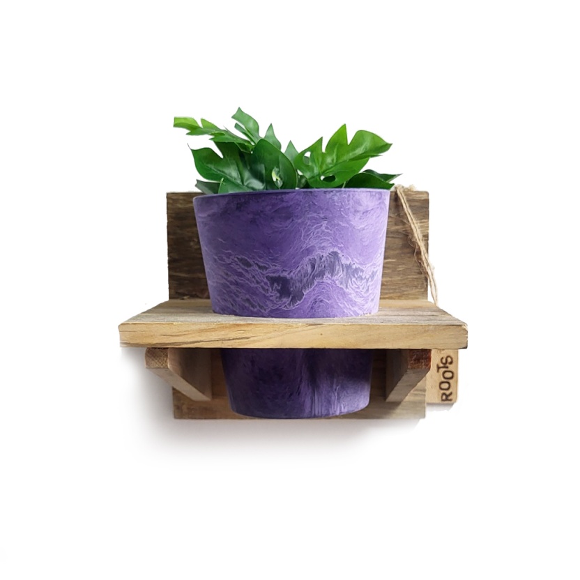 'Roots' Wooden hanging Warm pot racks sets with 1 Artstone pot - Image 2
