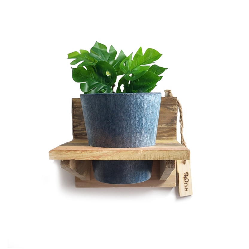 'Roots' Wooden hanging Warm pot racks sets with 1 Artstone pot