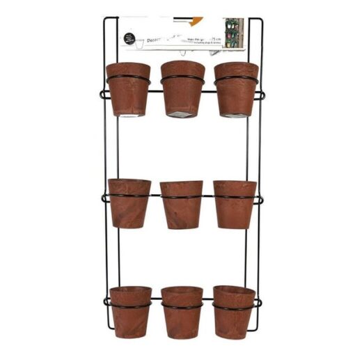 Zwart metalen Artstone muurhangers voor negen plantenpotten 39x75cm - Afbeelding 3