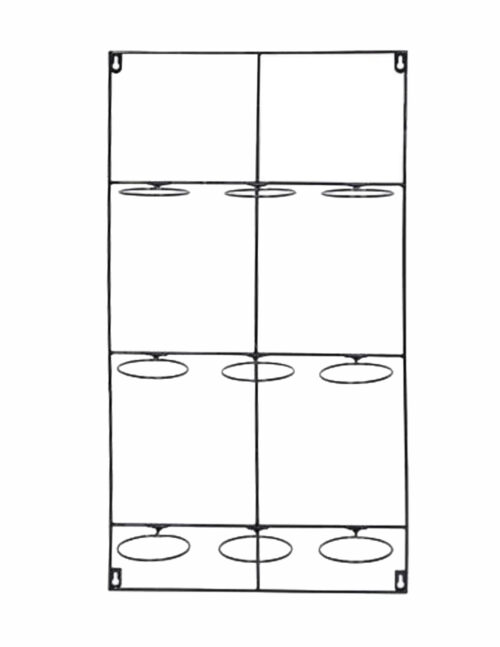 Zwart metalen Artstone muurhangers voor negen plantenpotten 39x75cm
