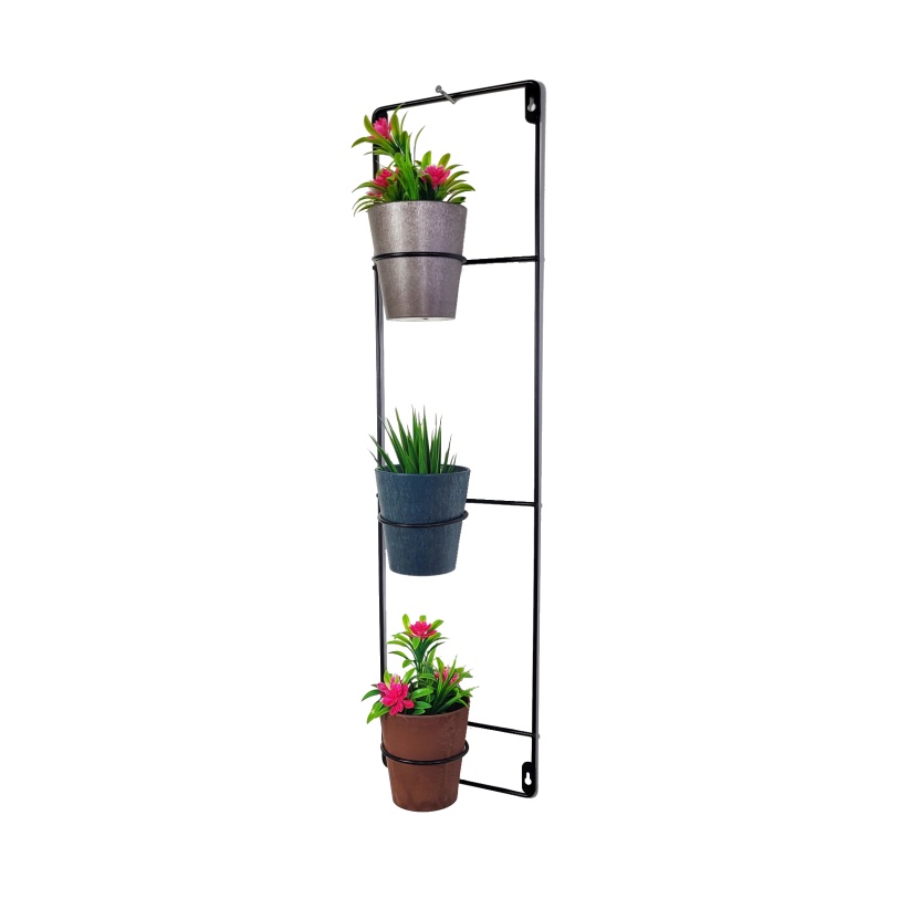 Black metal Artstone wall hanger sets with 3 plant pots - Image 4