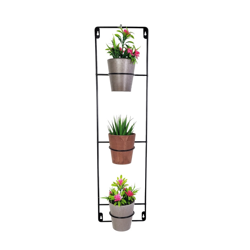 Black metal Artstone wall hanger sets with 3 plant pots - Image 3