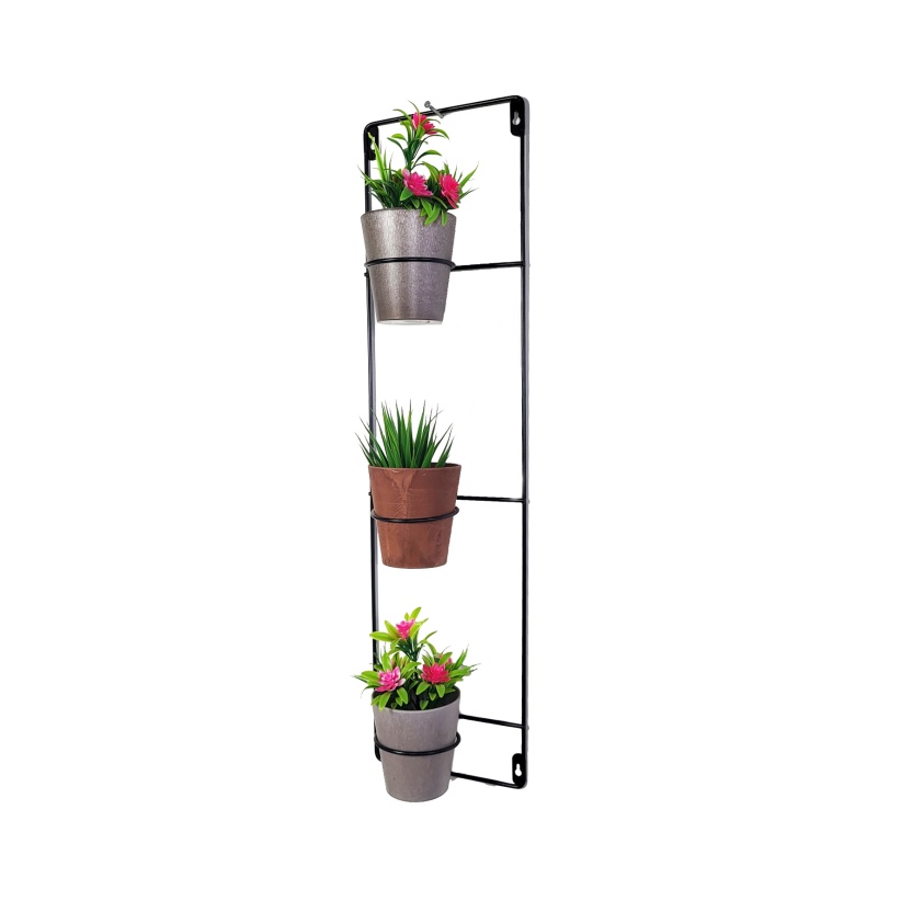 Black metal Artstone wall hanger sets with 3 plant pots - Image 2