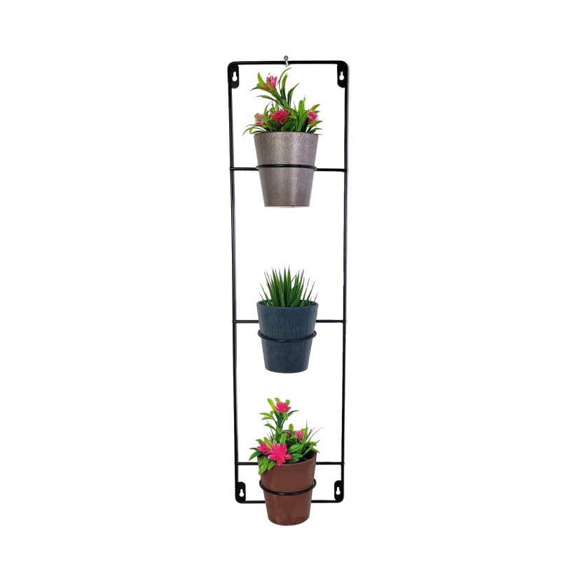 Black metal Artstone wall hanger sets with 3 plant pots