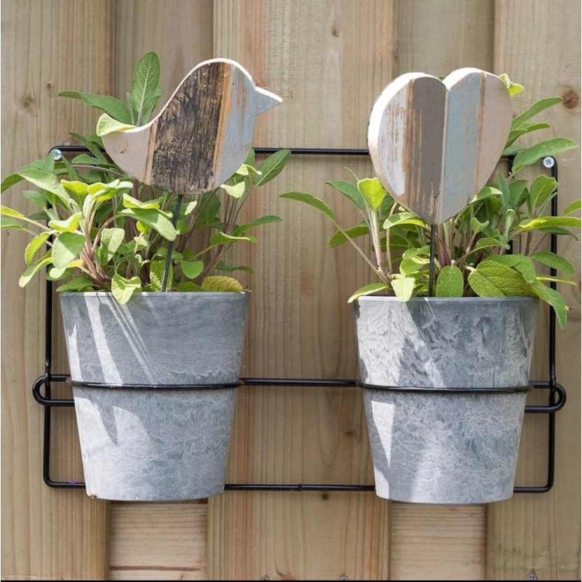 Zwart metalen Artstone muurhangers voor twee plantenpotten 39x25cm - Afbeelding 3