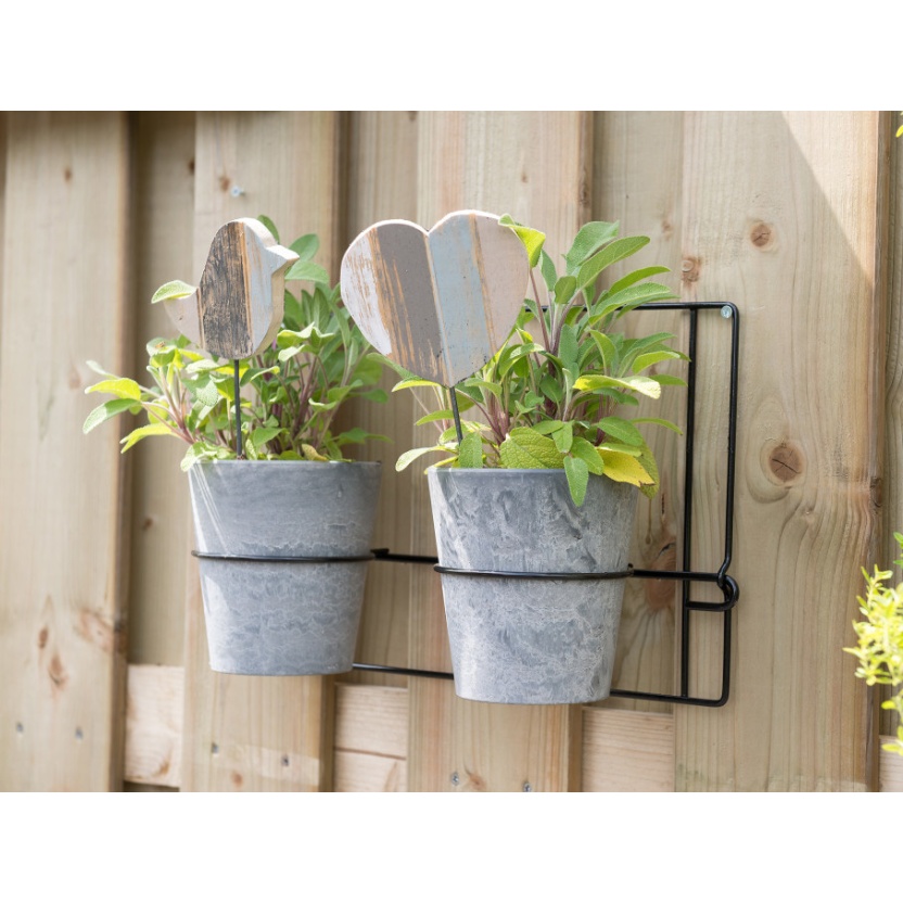 Zwart metalen Artstone muurhangers voor twee plantenpotten 39x25cm - Afbeelding 4