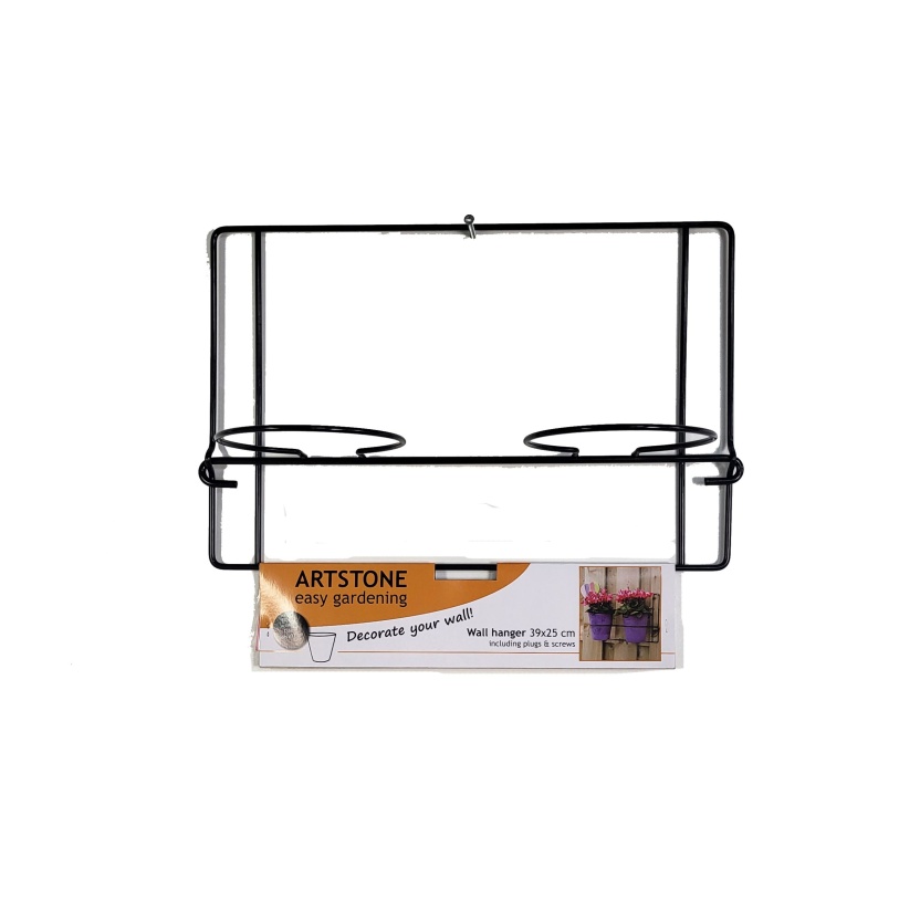 Zwart metalen Artstone muurhangers voor twee plantenpotten 39x25cm