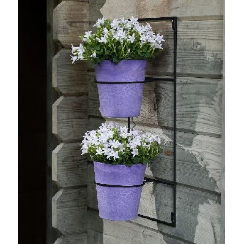 Black metal Artstone wall hangers for two plant pots 50x20cm - Image 2