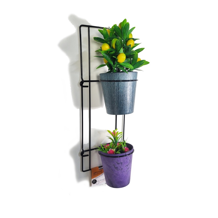 Metalen Artstone wandhangersets met 2 potten
