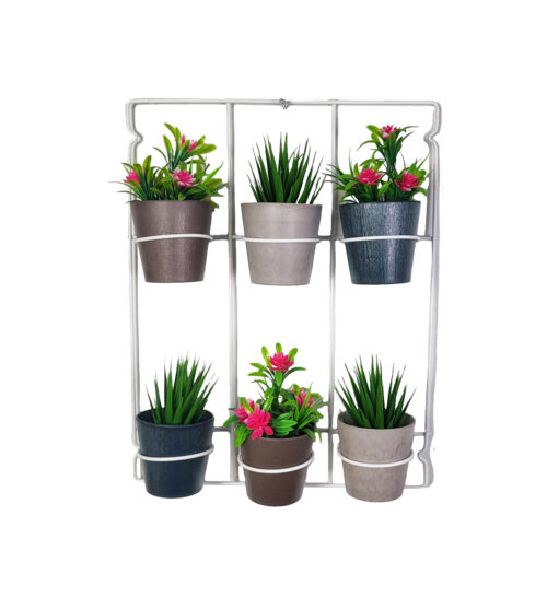 White metal Artstone wall hanger sets with 6 plant pots - Image 2