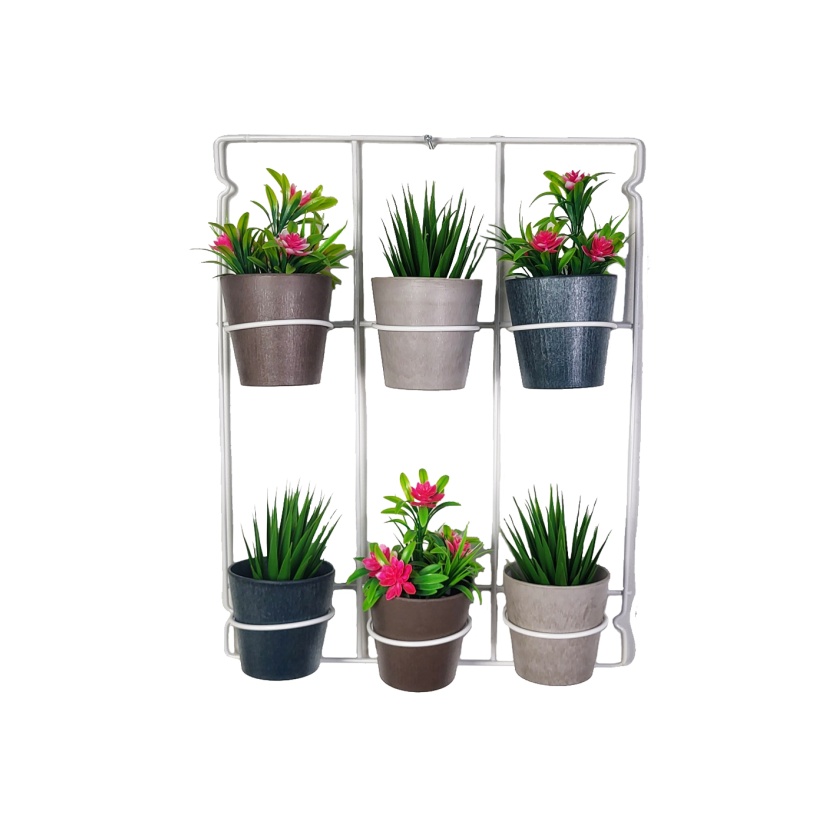 Wit metalen Artstone wandhangersets met 6 plantenpotten - Afbeelding 2