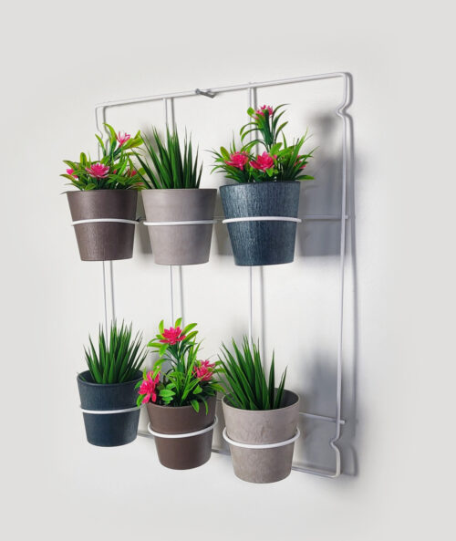 Wit metalen Artstone wandhangersets met 6 plantenpotten