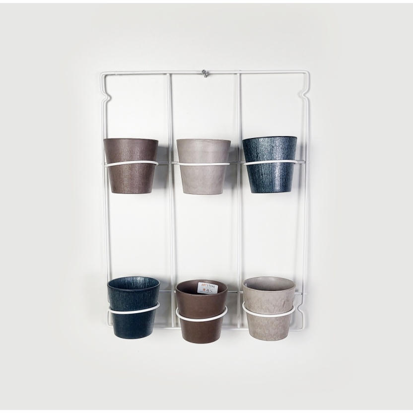 Wit metalen Artstone wandhangersets met 6 plantenpotten - Afbeelding 5