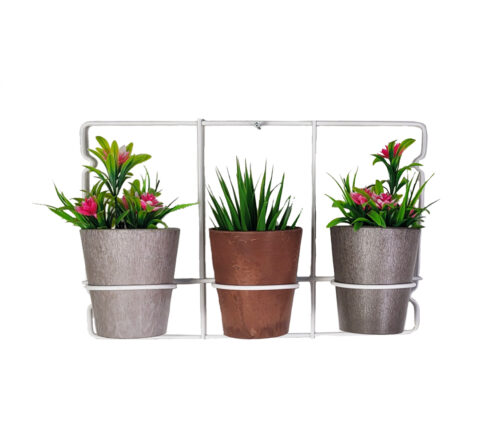 Wit metalen Artstone wandhangersets met 3 plantenpotten