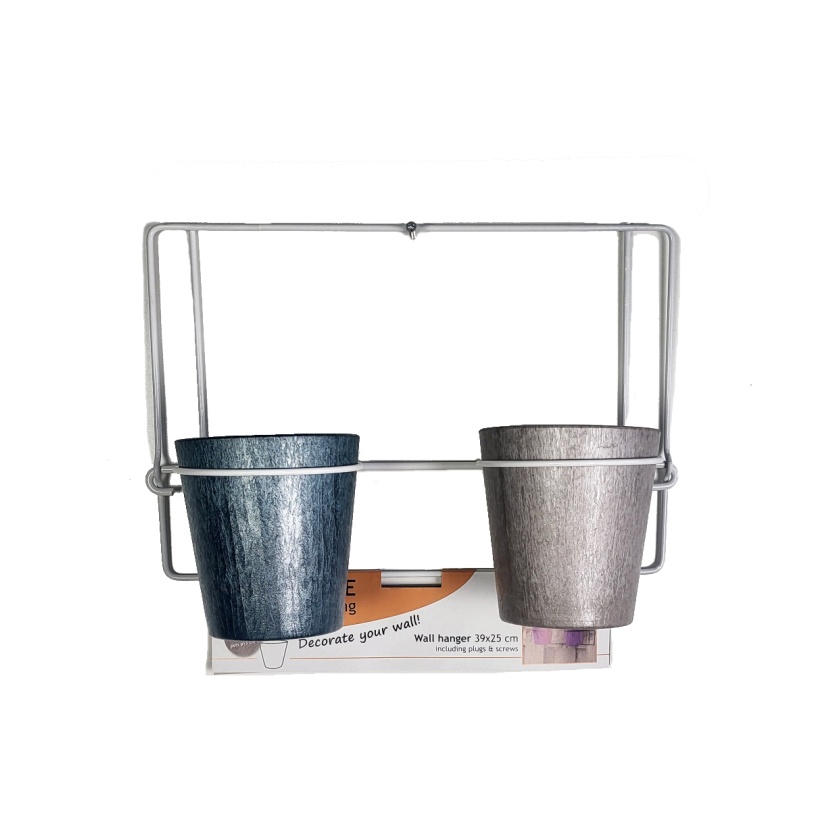 Sets of white metal Artstone Amy wall hangers with two plant pots - Image 4