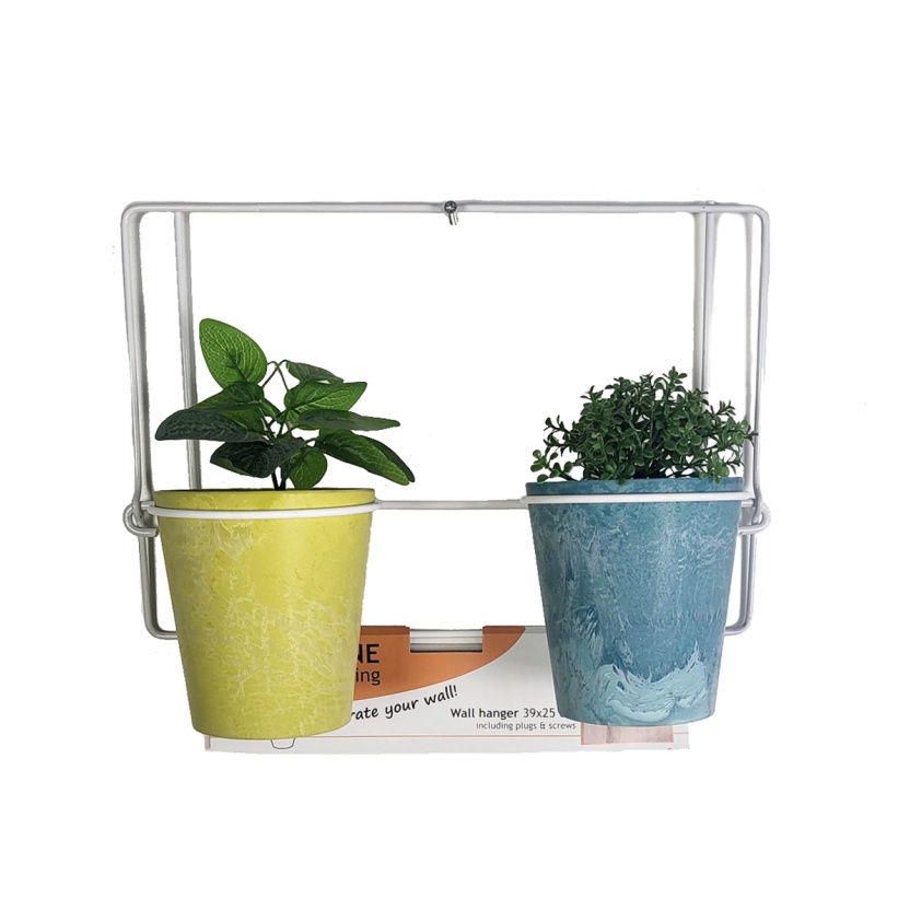 Sets of white metal Artstone Amy wall hangers with two plant pots - Image 2