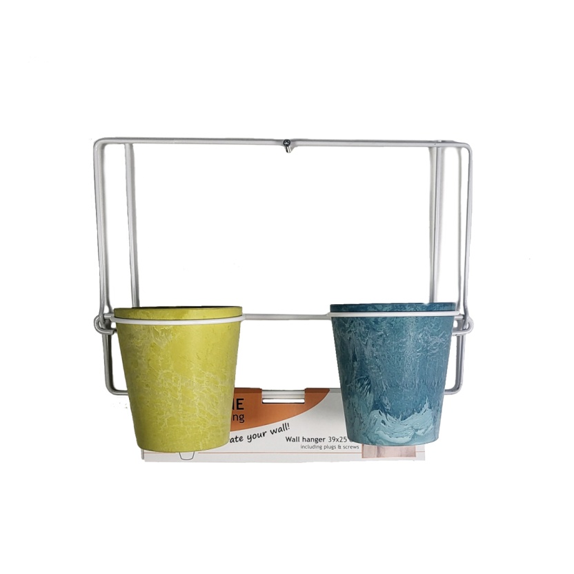 Sets of white metal Artstone Amy wall hangers with two plant pots - Image 3