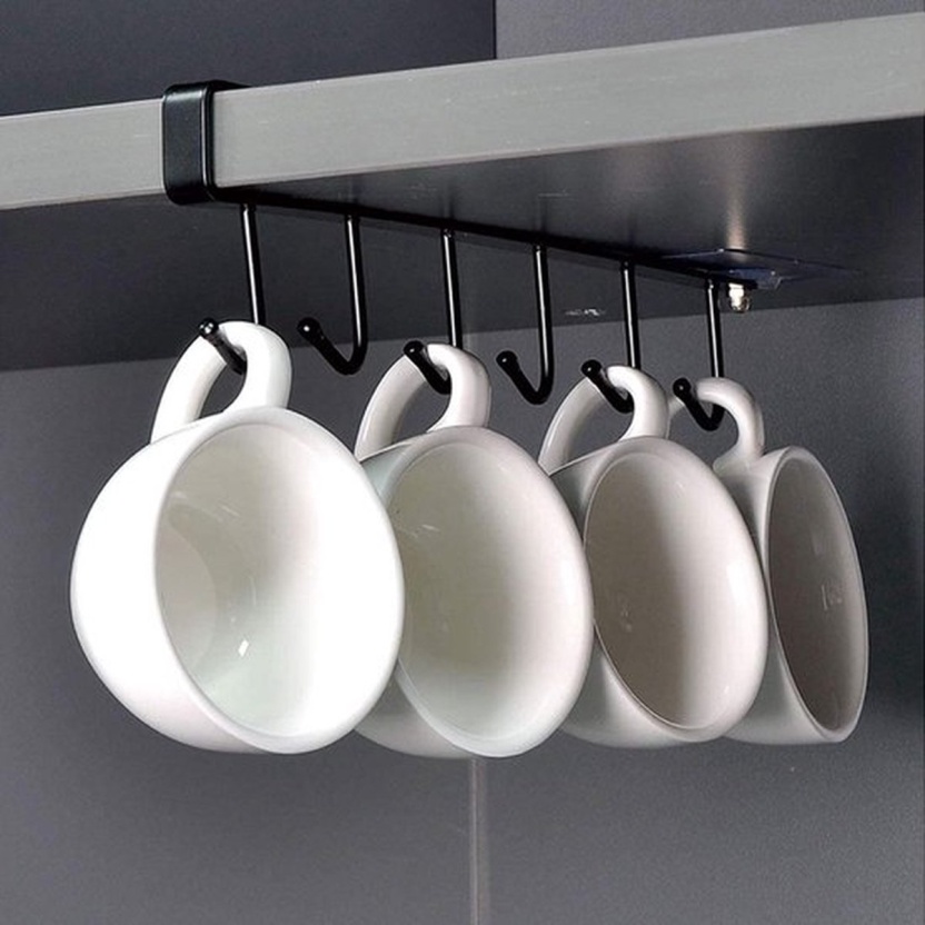 Black kitchen or wardrobe organizers with 6 hooks - Image 2