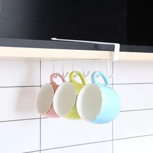 Witte keuken- of kledingkastorganizers met 6 haken