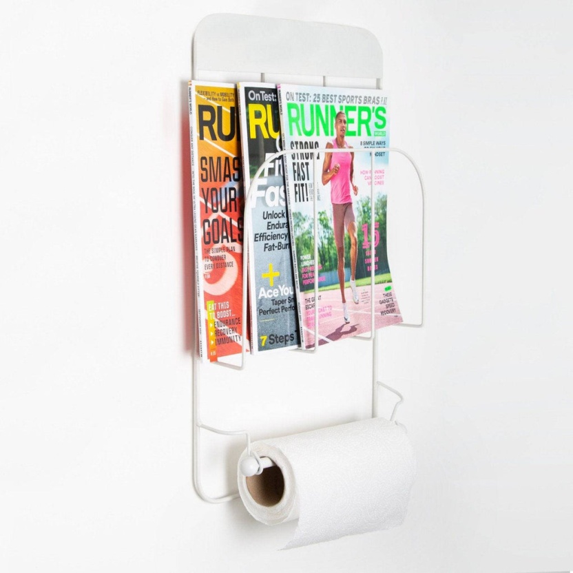 White and black metal magazine racks with roll holder - Image 2