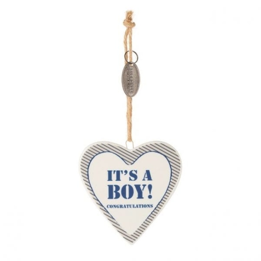 Blue ceramic Riverdale 'It's a boy' heart shaped hangers 9cm