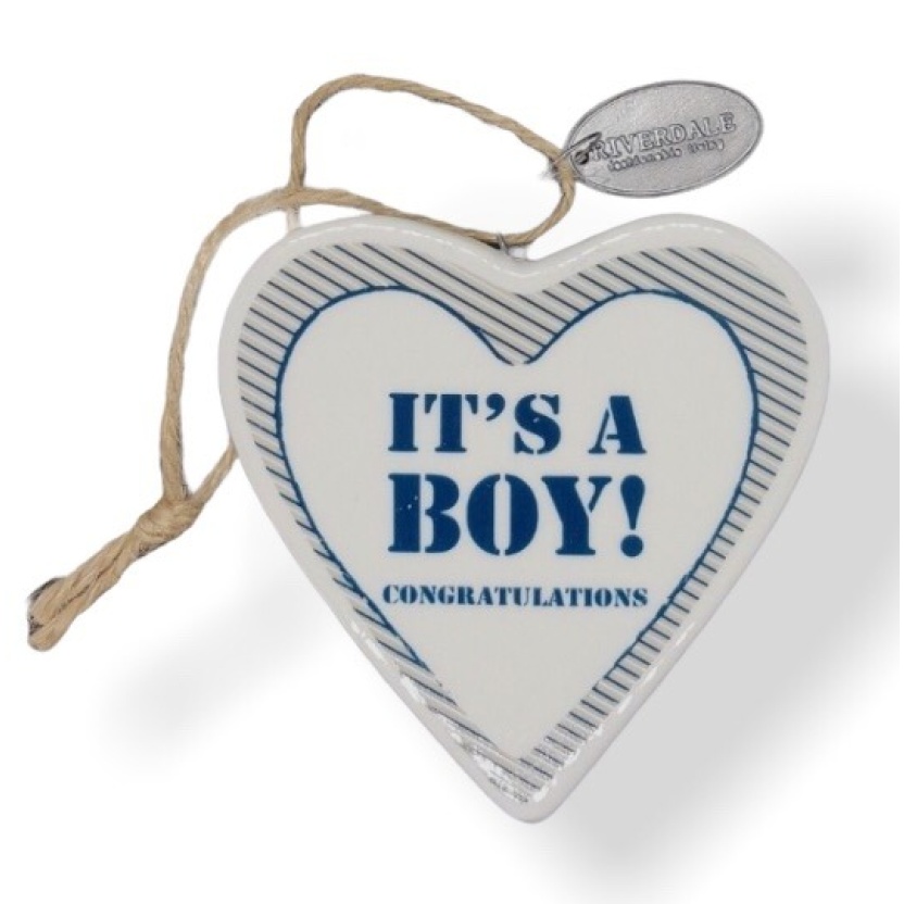 Blue ceramic Riverdale 'It's a boy' heart shaped hangers 9cm - Image 3