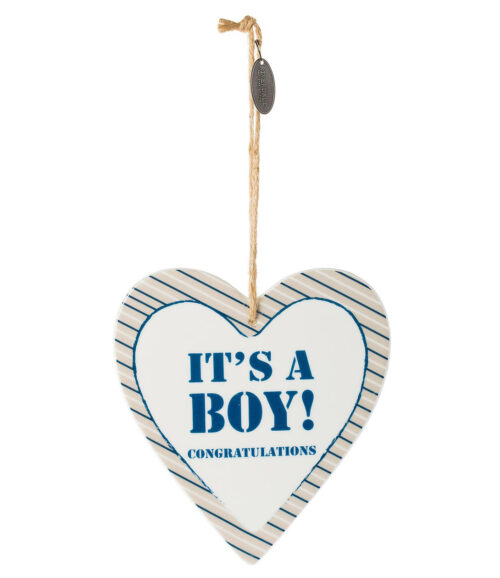 Blauwe keramische Riverdale 'It's a boy' hartvormige hangers