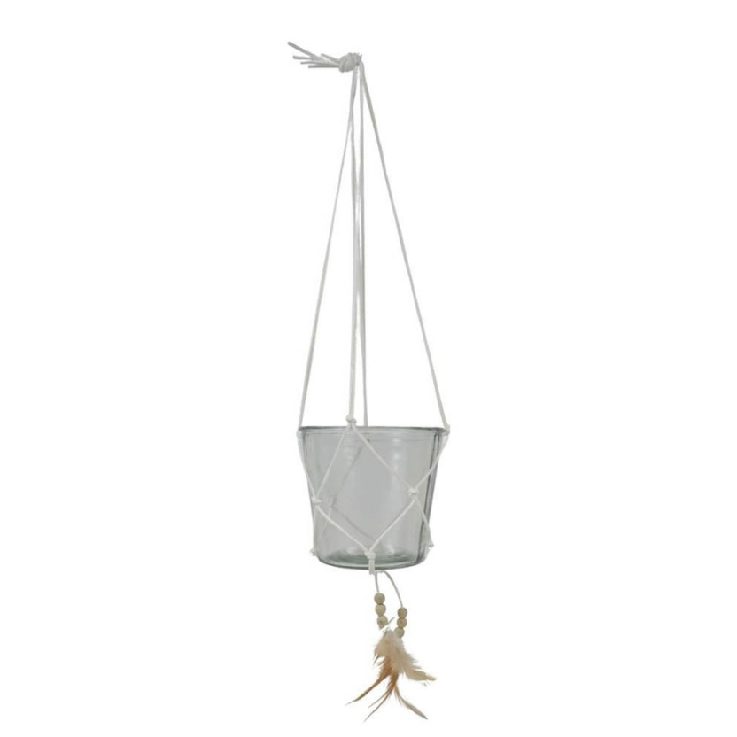 Bohemian feather lanterns/hanging plant pots with leather cords - 3 colour mix - Image 2