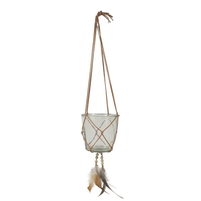 Bohemian feather lanterns/hanging plant pots with leather cords - 3 colour mix - Image 3