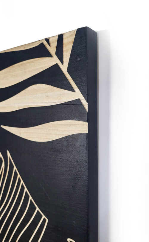 Black PTMD Neron wood carved leaves wall triptych 145cm - Image 3